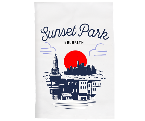 Sunset Park Brooklyn Sketch Town Kitchen Tea Towel