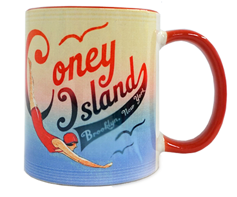 Coney Island Mug, Vintage swimmer design,handmade mug,handmade gifts for everyone made in Brooklyn NY 