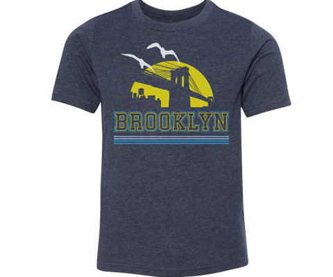 Brooklyn t-shirts for kids, retro Cyclone roller coaster design on a blue t-shirt, handmade gifts for kids made in Brooklyn NY